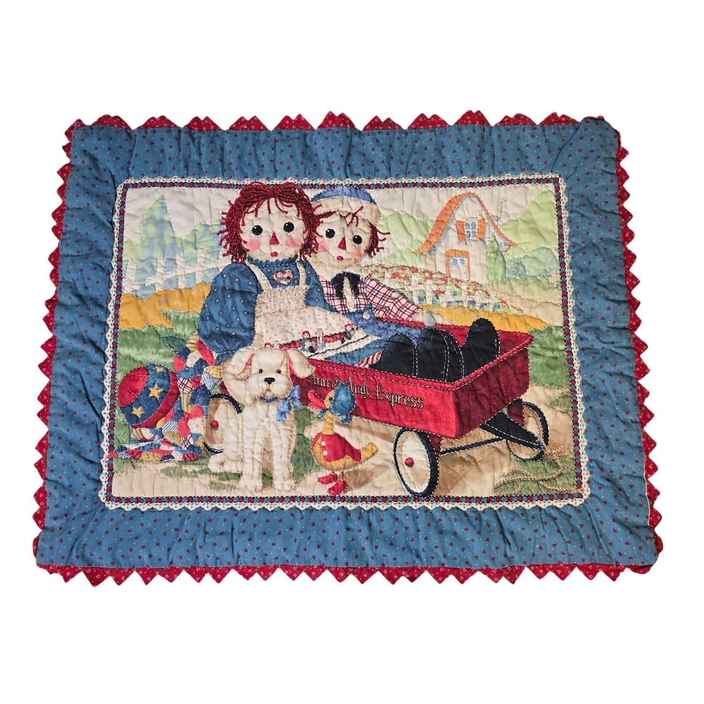 Vintage Raggedy Ann Andy Handmade Applique Quilt 32x42 Folk Art